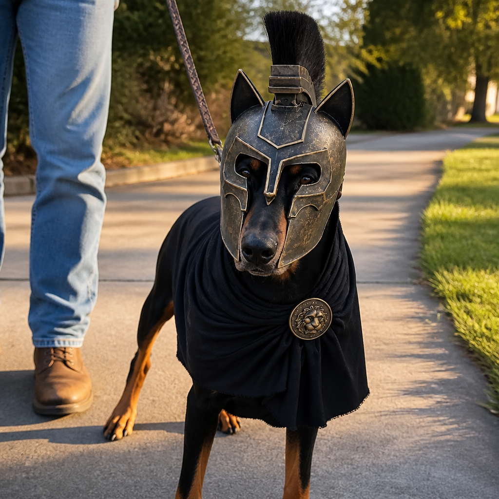 WoofWar Helmet lifestyle shot on sidewalk